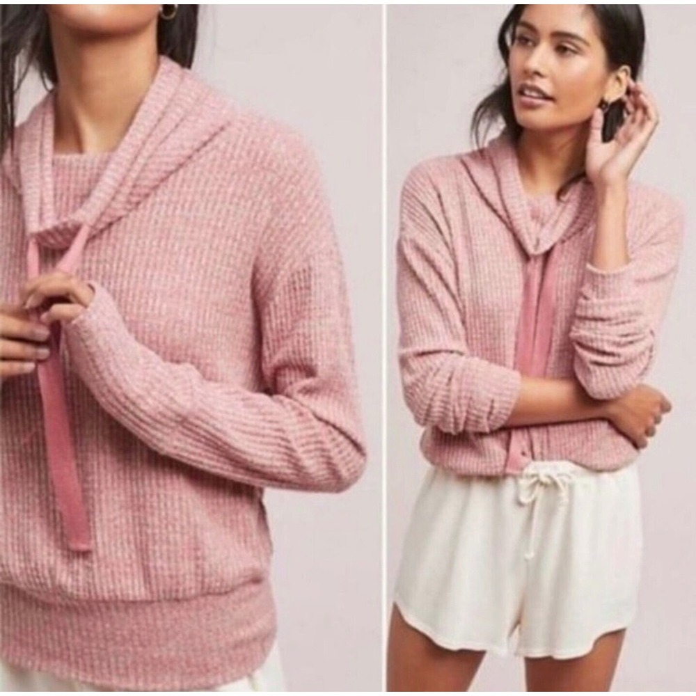 NWT Anthropologie Saturday Sunday Whistler Cowl Neck Waffle Pullover Rose XL